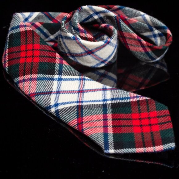 Vintage Macquarrie Modern Tartan Wool Tie By Lacharron Red/Green/White Plaid 3” - Picture 6 of 7